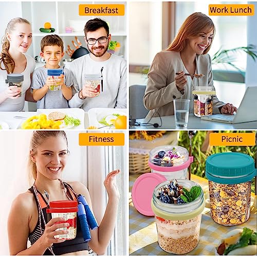 COOKWIN Overnight Oats Containers with Lids and Spoon,8 Pack Overnight oats containers with lids glass,12 oz Wide Mouth Overnight oats jars,Meal Prep Jars with Measurement Scale for Oats Milk Salad