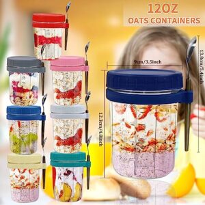 COOKWIN Overnight Oats Containers with Lids and Spoon,8 Pack Overnight oats containers with lids glass,12 oz Wide Mouth Overnight oats jars,Meal Prep Jars with Measurement Scale for Oats Milk Salad