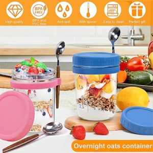 COOKWIN Overnight Oats Containers with Lids and Spoon,8 Pack Overnight oats containers with lids glass,12 oz Wide Mouth Overnight oats jars,Meal Prep Jars with Measurement Scale for Oats Milk Salad