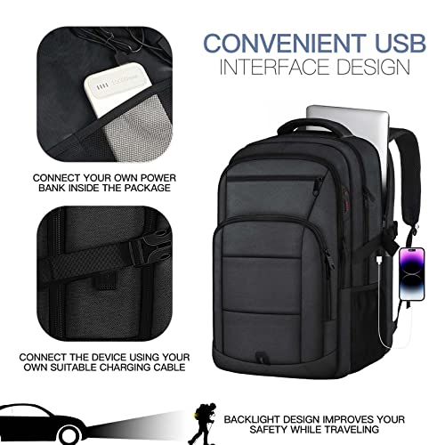 Extra Large Laptop Backpack, 17 Inch Large Travel Backpack for Men Women with USB Charging Port, Water Resistant College Backpack TSA Airline Approved Big Business Work Backpack Computer Bag, Black