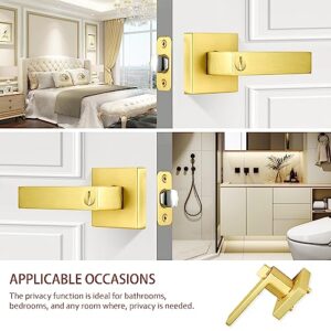 SHINY HANDLES Satin Brass Door Knobs Door Handles Interior with Lock, Privacy Gold Door Knob Door Levers for Bed/Bath (Keyless,1Pack)