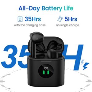 GNMN True Wireless Earbuds Bluetooth Headphones 35H Playtime Stereo Sound Earphones Sweat-Proof Bluetooth 5.0 Button Headset Wireless Charging Case & Power Display with Built-in Mic for Sports