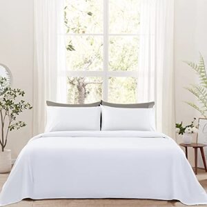 SONORO KATE Cotton Queen Size Sheets - 1000 Thread Count, Luxury 100% Egyptian Cotton Sheets Set, Cooling Bed Sheets, Deep Pocket up to 16" - 4 Piece (White, Queen)