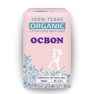 ocbon ultra thin sanitary pantyliners (regular, 15.5cm, 40 counts) - ultra thin, unscented 100% organic cotton panty liners for women. chemical-free, extra soft, ideal for sensitive skin.