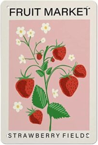 flyhaw fruit market tin sign strawberry fruit print kitchen art print food art pink home decor dining room retro signs home decoration gifts for mom dad and friends metal tin sign 8x12 inch