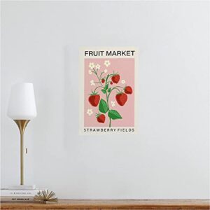 Flyhaw Fruit Market tin Sign Strawberry Fruit Print Kitchen Art Print Food Art Pink Home Decor Dining Room Retro Signs Home Decoration Gifts for Mom Dad and Friends Metal Tin Sign 8x12 Inch