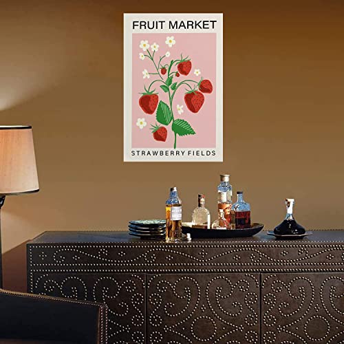 Flyhaw Fruit Market tin Sign Strawberry Fruit Print Kitchen Art Print Food Art Pink Home Decor Dining Room Retro Signs Home Decoration Gifts for Mom Dad and Friends Metal Tin Sign 8x12 Inch