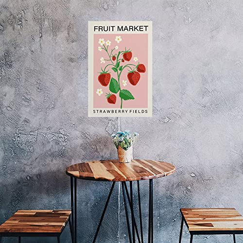 Flyhaw Fruit Market tin Sign Strawberry Fruit Print Kitchen Art Print Food Art Pink Home Decor Dining Room Retro Signs Home Decoration Gifts for Mom Dad and Friends Metal Tin Sign 8x12 Inch