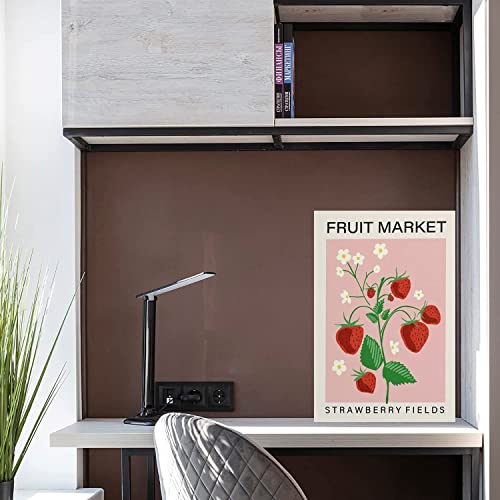 Flyhaw Fruit Market tin Sign Strawberry Fruit Print Kitchen Art Print Food Art Pink Home Decor Dining Room Retro Signs Home Decoration Gifts for Mom Dad and Friends Metal Tin Sign 8x12 Inch