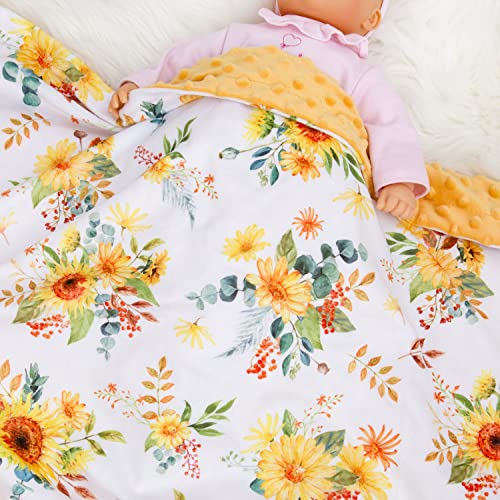 BORITAR Baby Blanket+Baby Security Blanket for Girls Super Soft Double Layer Minky with Dotted Backing for Toddler Infant with Yellow Sunflowers Printed 30 x 40 Inch