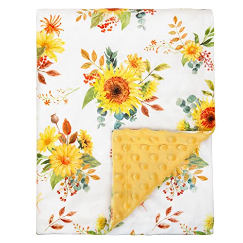 BORITAR Baby Blanket+Baby Security Blanket for Girls Super Soft Double Layer Minky with Dotted Backing for Toddler Infant with Yellow Sunflowers Printed 30 x 40 Inch