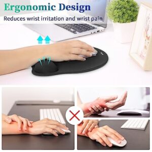 Ergonomic Mouse Pad with Wrist Support with Non-Slip PU Base, Pain Relief Memory Foam Mousepad for Office & Home, Black