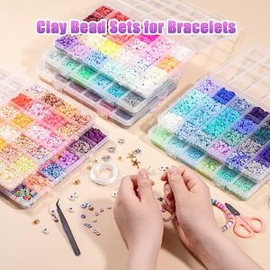 Ybxjges 22400Pcs Clay Beads Bracelet Making Kit,168 Colors Polymer Clay Beads Kit, Flat Heishi Beads for Girls 8-12, with Letter Beads Pendant Charms Kit for Preppy, Gifts, DIY Crafts