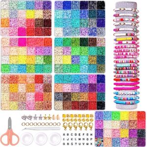 Ybxjges 22400Pcs Clay Beads Bracelet Making Kit,168 Colors Polymer Clay Beads Kit, Flat Heishi Beads for Girls 8-12, with Letter Beads Pendant Charms Kit for Preppy, Gifts, DIY Crafts