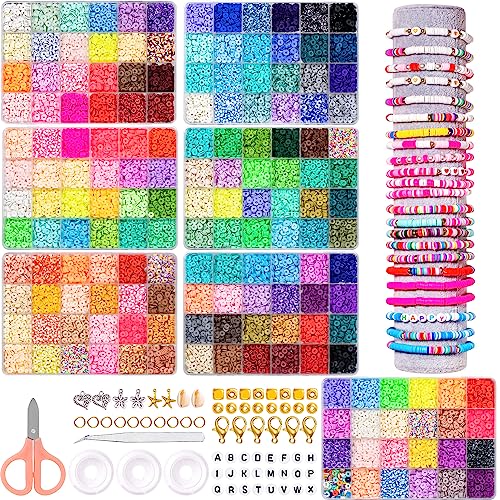 Ybxjges 22400Pcs Clay Beads Bracelet Making Kit,168 Colors Polymer Clay Beads Kit, Flat Heishi Beads for Girls 8-12, with Letter Beads Pendant Charms Kit for Preppy, Gifts, DIY Crafts