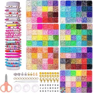 ybxjges 22400pcs clay beads bracelet making kit,168 colors polymer clay beads kit, flat heishi beads for girls 8-12, with letter beads pendant charms kit for preppy, gifts, diy crafts