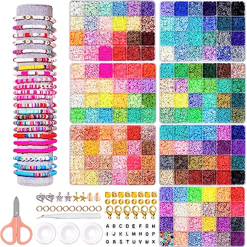 Ybxjges 22400Pcs Clay Beads Bracelet Making Kit,168 Colors Polymer Clay Beads Kit, Flat Heishi Beads for Girls 8-12, with Letter Beads Pendant Charms Kit for Preppy, Gifts, DIY Crafts