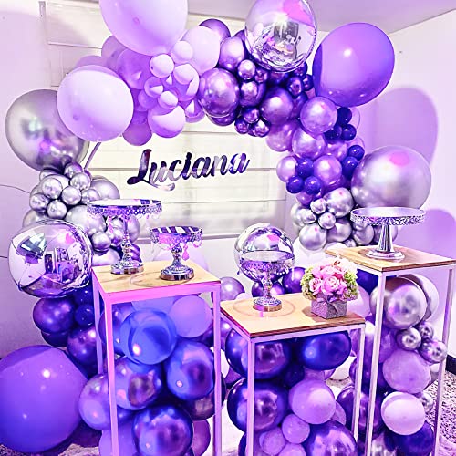 PartyWoo Metallic Purple Balloons, 130 pcs Purple Balloons Different Sizes Pack of 18 Inch 12 Inch 10 Inch 5 Inch for Balloon Garland as Birthday Decorations, Party Decorations, Wedding Decorations