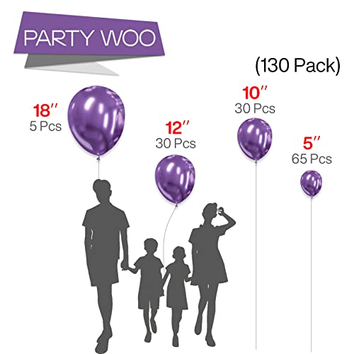 PartyWoo Metallic Purple Balloons, 130 pcs Purple Balloons Different Sizes Pack of 18 Inch 12 Inch 10 Inch 5 Inch for Balloon Garland as Birthday Decorations, Party Decorations, Wedding Decorations