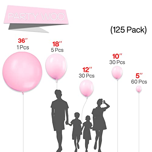 PartyWoo Baby Pink Balloons, 125 pcs Pink Balloons Different Sizes Pack of 36 Inch 18 Inch 12 Inch 10 Inch 5 Inch for Balloon Garland as Birthday Decorations, Party Decorations, Wedding Decorations