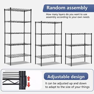 FDW 5 Tier 22L x 12W x 48H Pantry Shelves Adjustable Storage Rack Metal Shelf NSF Shelving Units for Kitchen Garage Small Places Commercial,Black