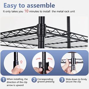 FDW 5 Tier 22L x 12W x 48H Pantry Shelves Adjustable Storage Rack Metal Shelf NSF Shelving Units for Kitchen Garage Small Places Commercial,Black