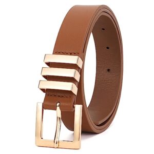 xzqtive plus size women's leather belts for jeans pants dress fashion ladies waist belt with square gold buckle,brown