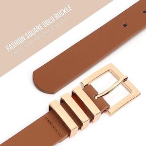 XZQTIVE Plus Size Women's Leather Belts for Jeans Pants Dress Fashion Ladies Waist Belt with Square Gold Buckle,brown