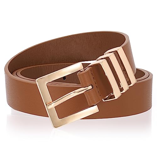 XZQTIVE Plus Size Women's Leather Belts for Jeans Pants Dress Fashion Ladies Waist Belt with Square Gold Buckle,brown