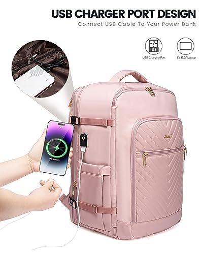 LOVEVOOK Large Laptop Backpack Women,Expandable 30-40L Travel Backpack,Carry On Backpack Flight Approved with Toiletry Bag,Waterproof Backpack Fit 17.3 Inch with USB Charging Port Shoes Compartment