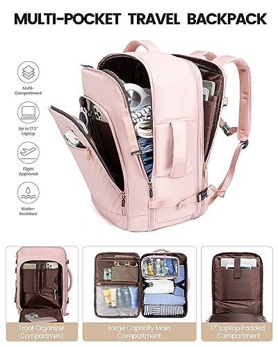 LOVEVOOK Large Laptop Backpack Women,Expandable 30-40L Travel Backpack,Carry On Backpack Flight Approved with Toiletry Bag,Waterproof Backpack Fit 17.3 Inch with USB Charging Port Shoes Compartment