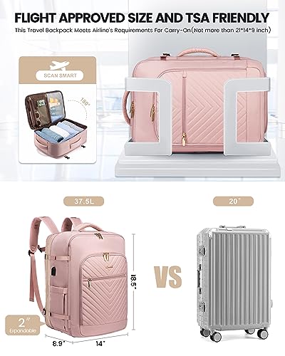 LOVEVOOK Large Laptop Backpack Women,Expandable 30-40L Travel Backpack,Carry On Backpack Flight Approved with Toiletry Bag,Waterproof Backpack Fit 17.3 Inch with USB Charging Port Shoes Compartment