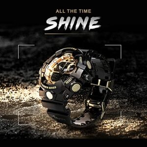 PINIDOUS Mens Watch for Men Digital Sport Watch Gold Watches Waterproof Watches with 3 Alarms/Countdown/Stopwatch/Digital-Analog/Dual Time/Light/Military Multifunctional Wrist Watch