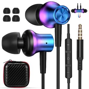 3.5mm jack earbuds dazzle magnetic wired earphone for moto g stylus pure power in-ear headphone noise canceling hifi stereo corded headset for samsung galaxy a14 a13 a03 core a03s s10 s10e purpleblue