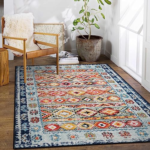 Wonnitar Bohemian Ultra-Thin Washable Rug 5x7,Colorful Boho Rugs for Living Room,Large Moroccan Vintage Dining Room Area Rug,Non-Slip Non-Shedding Indoor Throw Carpet for Bedroom Guest Room Dorm