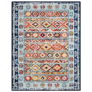 Wonnitar Bohemian Ultra-Thin Washable Rug 5x7,Colorful Boho Rugs for Living Room,Large Moroccan Vintage Dining Room Area Rug,Non-Slip Non-Shedding Indoor Throw Carpet for Bedroom Guest Room Dorm