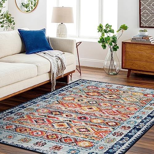 Wonnitar Bohemian Ultra-Thin Washable Rug 5x7,Colorful Boho Rugs for Living Room,Large Moroccan Vintage Dining Room Area Rug,Non-Slip Non-Shedding Indoor Throw Carpet for Bedroom Guest Room Dorm