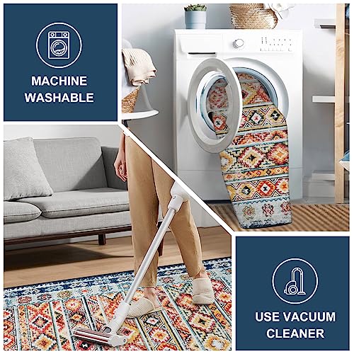 Wonnitar Bohemian Ultra-Thin Washable Rug 5x7,Colorful Boho Rugs for Living Room,Large Moroccan Vintage Dining Room Area Rug,Non-Slip Non-Shedding Indoor Throw Carpet for Bedroom Guest Room Dorm