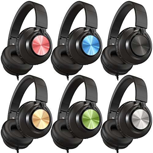 AILIHEN Headphones Wired 6 Pack for School Bulk, Over-Ear Headsets with Microphone for Kids Students, Teens, Classroom, Library, Chromebook, Laptop, Adjustable, Foldable, 3.5mm Jack - (Multicolor)