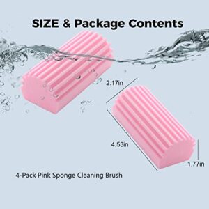 Jeymei 4-Pack Damp Clean Duster Sponge, Sponge Cleaning Brush, Duster for Cleaning Blinds, Glass, Baseboards, Vents, Railings, Mirrors, Window Track Grooves and Faucets Non-Scratch Sponges Pink