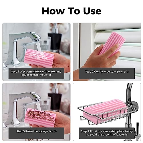 Jeymei 4-Pack Damp Clean Duster Sponge, Sponge Cleaning Brush, Duster for Cleaning Blinds, Glass, Baseboards, Vents, Railings, Mirrors, Window Track Grooves and Faucets Non-Scratch Sponges Pink