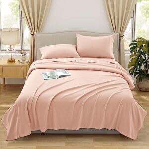 vonty 4 piece full sheet set - luxury brushed microfiber sheets, blush pink bed sheets set - 1200 thread count sheets - cooling and wrinkle resistant bedding sheets & pillowcases with deep pocket