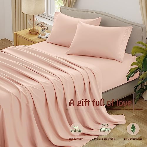 Vonty 4 Piece Full Sheet Set - Luxury Brushed Microfiber Sheets, Blush Pink Bed Sheets Set - 1200 Thread Count Sheets - Cooling and Wrinkle Resistant Bedding Sheets & Pillowcases with Deep Pocket