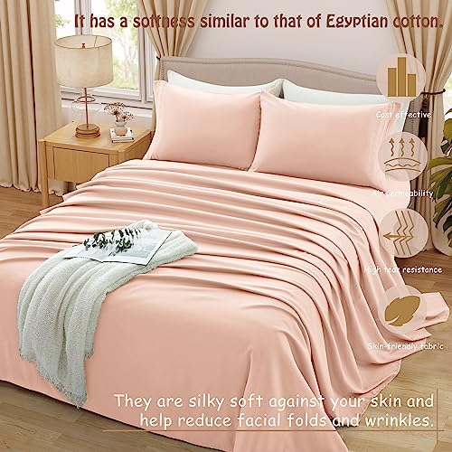 Vonty 4 Piece Full Sheet Set - Luxury Brushed Microfiber Sheets, Blush Pink Bed Sheets Set - 1200 Thread Count Sheets - Cooling and Wrinkle Resistant Bedding Sheets & Pillowcases with Deep Pocket