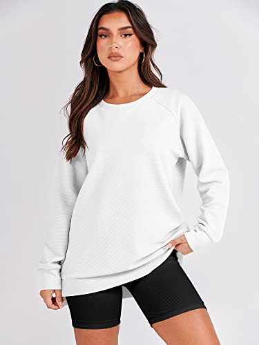 ANRABESS Women's Oversized Sweatshirts Long Sleeve Tunic Tops Crew Neck Soft Pullover With Side Zipper Shirt Trendy Clothes 2023 A1073-baise-L White