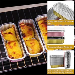 Ruckae 100 Pack Mini Loaf Pan Mini Loaf Baking Pans with Lids and Spoons,Disposable Aluminum Foil Pans, Rectangle Tin Foil Pans with Lids for Home, Pary, Picnics (Pink)