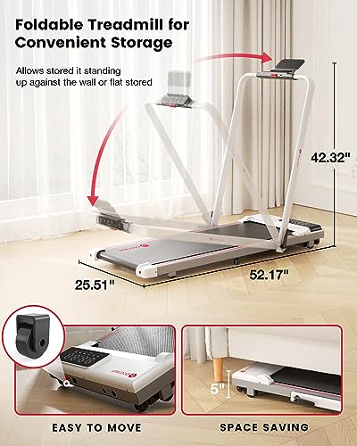 DeerRun Under Desk Treadmills for Home - Walking Pad - 2 in 1 Foldable Walking Treadmill - Portable Desk Treadmill for Small Space - Mini Folding Running Machine for Home Clearance