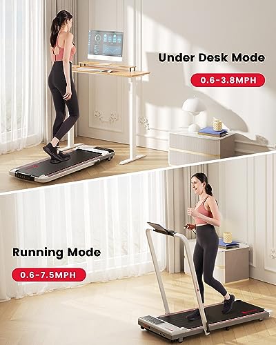 DeerRun Under Desk Treadmills for Home - Walking Pad - 2 in 1 Foldable Walking Treadmill - Portable Desk Treadmill for Small Space - Mini Folding Running Machine for Home Clearance