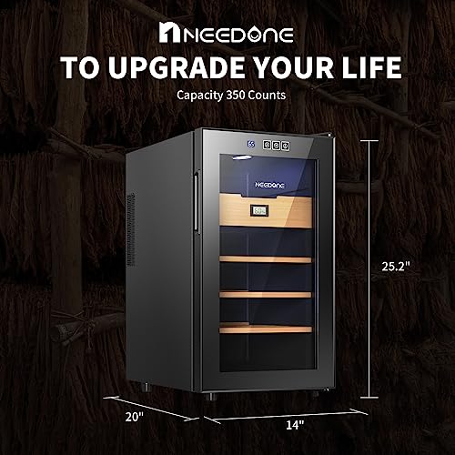 NEEDONE 350 Count Electric Cooler Cabinet, Made with Spanish Cedar Wood Shelves & Drawer with Hygrometer, Freestanding Refrigerator Quiet Operation, LED Lighting, 48 Liter, Gift for Men
