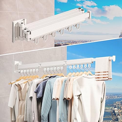 Clothes Drying Racks for Laundry, Clothes Drying Rack Foldable, Collapsible Clothes Drying Rack, Hanging Racks for Clothes, Wall Mounted, Tri Folding, Space Saver